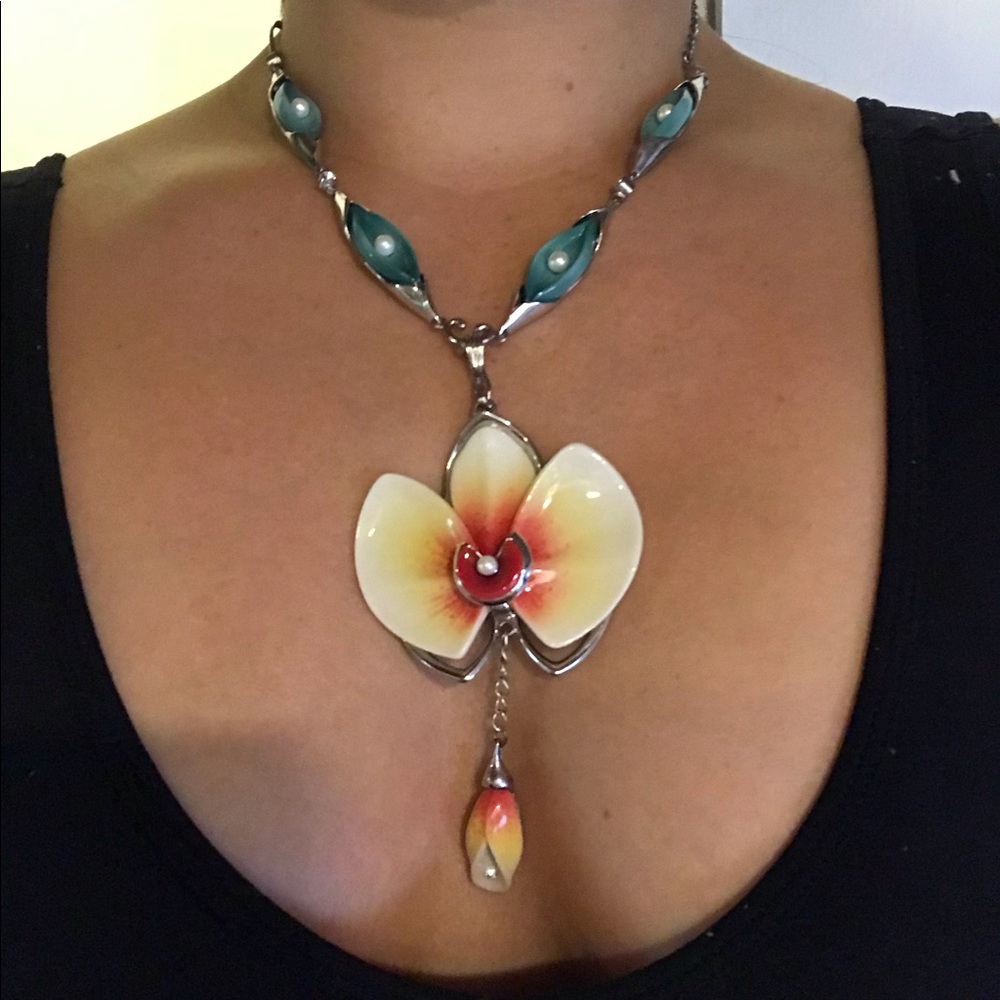 🌺Italian Clay Orchid Art Necklace🌺 RARE FIND